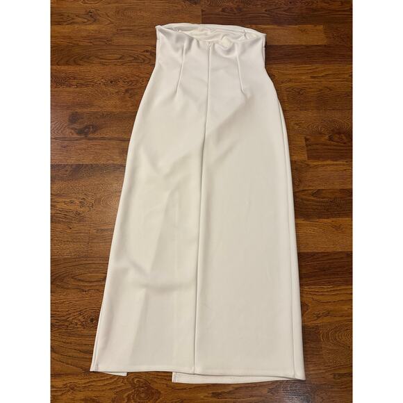 Open Edit Women's Ruched Strapless Maxi Dress White Size Large Bridal Style - Picture 4 of 11